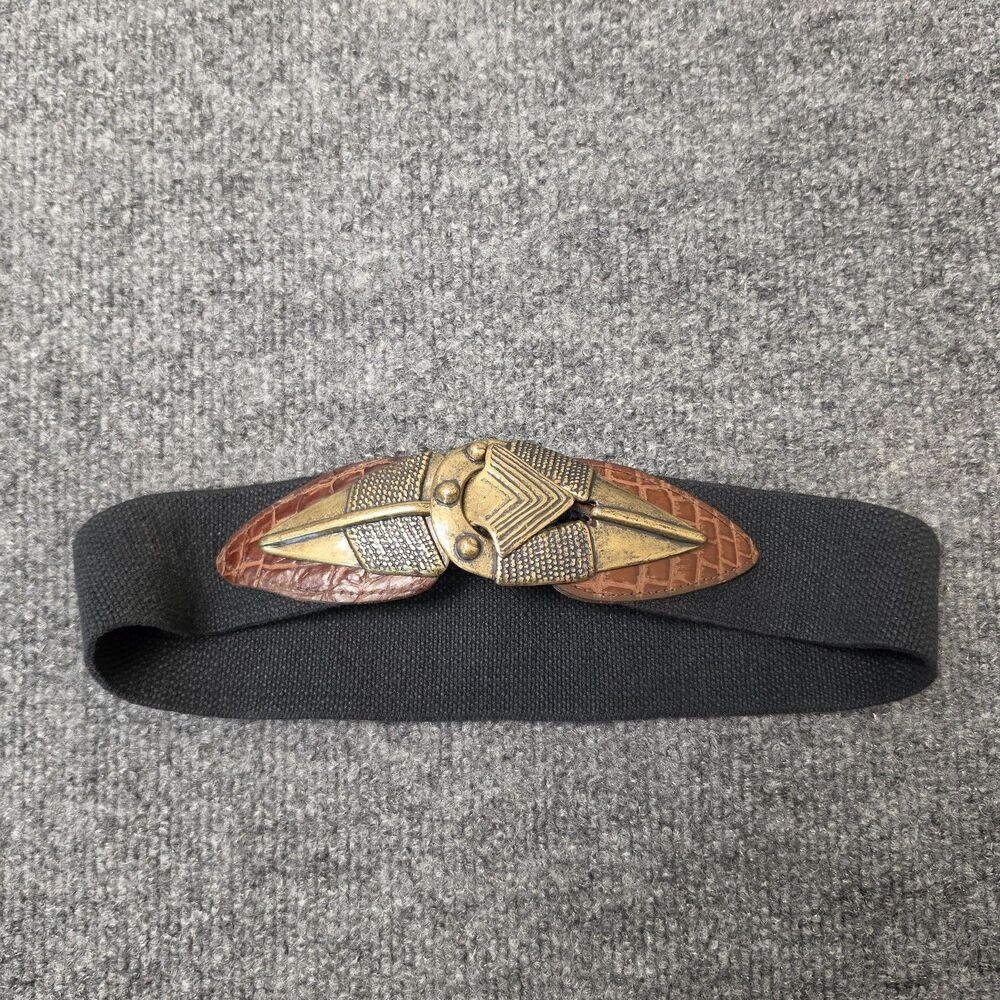 Vintage Omega 90's Black Stretch Belt Tribal Metal Clasp Sz Medium Made In USA